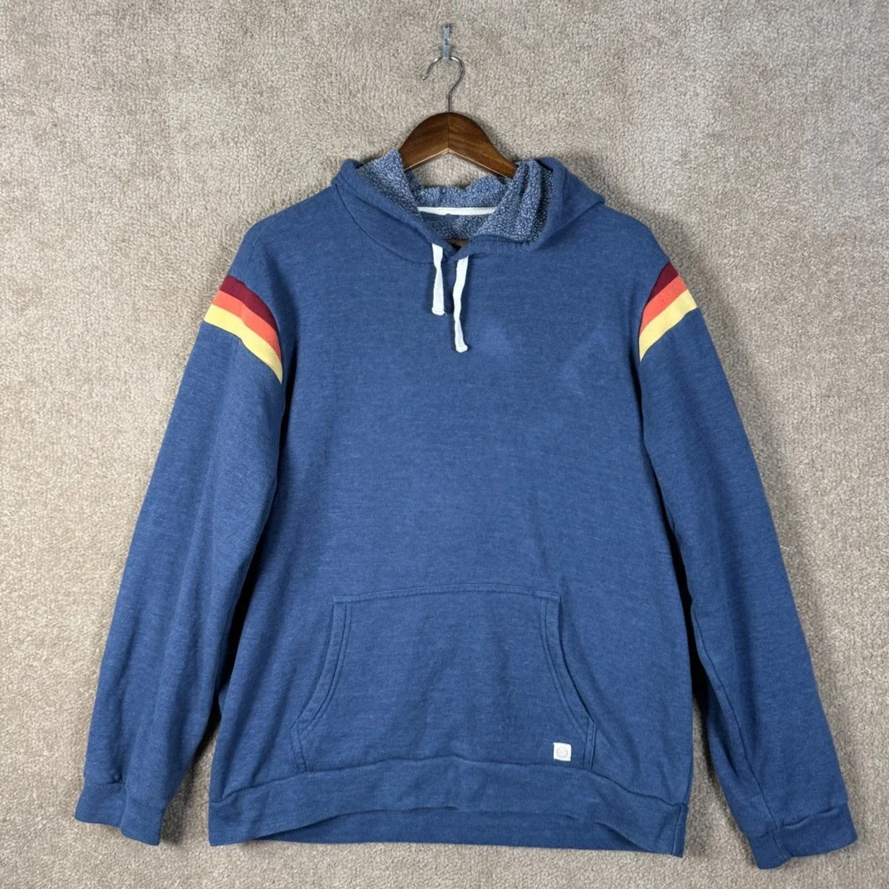Marine Layer Hoodie Mens XL Blue Rainbow Stripe Retro Pullover Sweatshirt